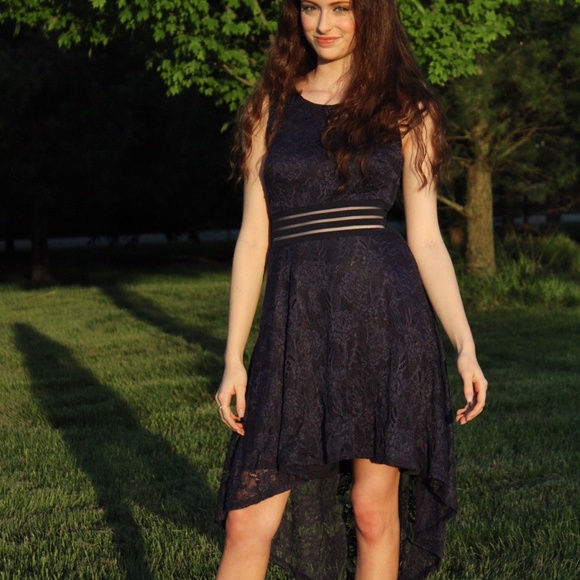Navy Lace High Low Cocktail Dress - Picture 2 of 6